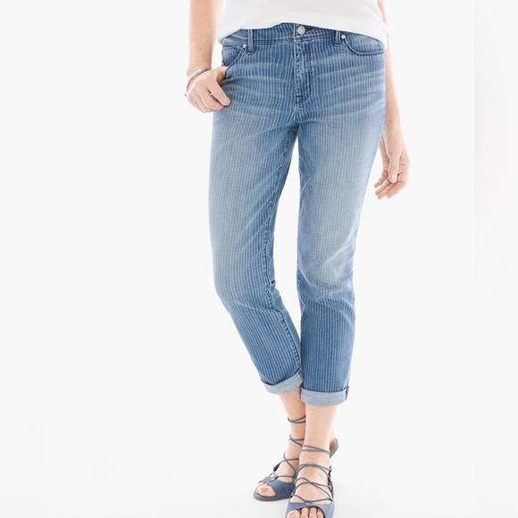 Chico's Jeans Chicos Pinstriped Girlfriend Crop Jeans Poshmark